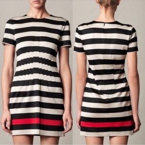Diane Von Furstenberg Yazmine Red Beige Tan Black Striped Pleated Dress 2 DFV​​​